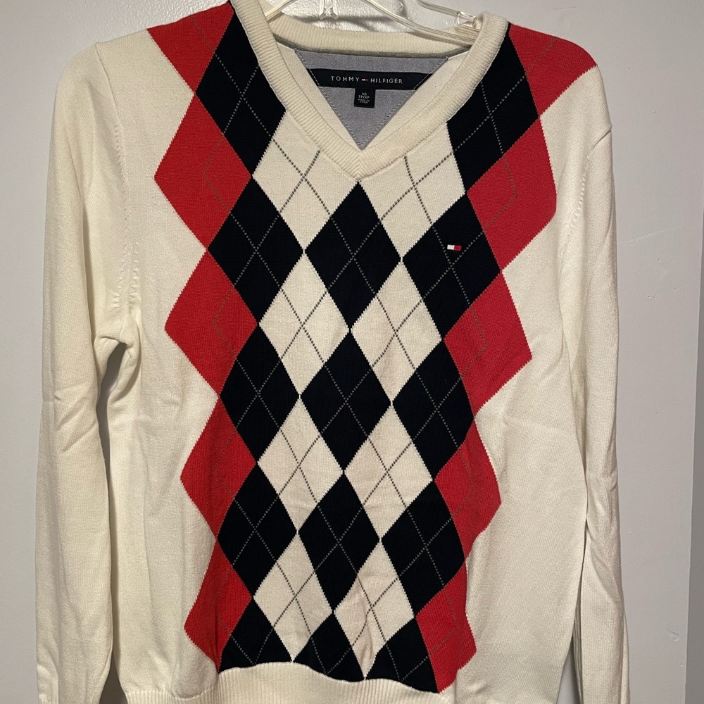 Tommy Hilfiger white cream argyle sweater